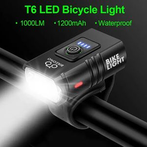 Lumières de vélo 1000LM phare léger T6 lampe de poche de vélo LED USB torche rechargeable en alliage d'aluminium cyclisme accessoires bas 231115