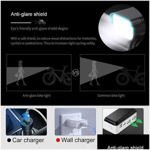 Lumières de vélo 12 LEDS BICYCYL LUMIÈRE MAX 5000LM INDICATEUR numérique USB Lampe de poche rechargeable pour la batterie de phare MTB LAMBRE DROP DH6CY