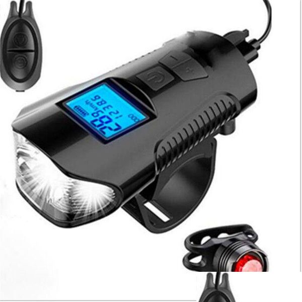 Lautres de vélo 3 en 1 USB RECHARGAPITABLE ARRÉPRÉPRIPTION T6 T6 BICYL lampe de poche avant avec ordinateur LCD Horne de cyclisme Speed Otbnj