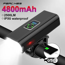 Luces de bicicleta 3T6 LED Luz de bicicleta delantera 4800mAh USB recargable MTB Lámpara 2500 lúmenes Faro Ciclismo Linterna Accesorios 230907