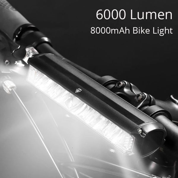 Éclairage de vélo 6000 lumen feu avant de vélo rechargeable 8000 mAh lumière de vélo électrique USB LED lumière de vélo vtt kit de feu arrière accessoires 231027