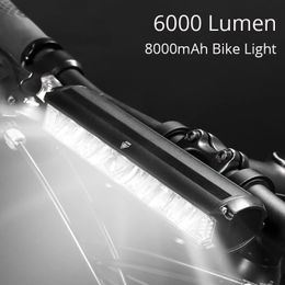 Fietsverlichting 6000 Lumen Fietslicht Voor Oplaadbaar 8000mAh Krachtige USB LED Lamp Mtb Achterlantaarn Set Accessoires 231109