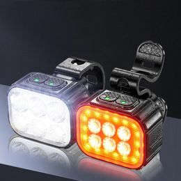 Feux de vélo Ensembles de lumières LED avant et arrière de vélo, chargement USB, phares de vélo, feux arrière 624 perles, alliage d'aluminium étanche 231117