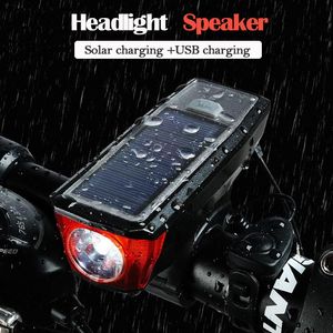 Lumières de vélo phares de vélo solaire USB charge étanche cloches haut-parleurs LED350 Lumen accessoires