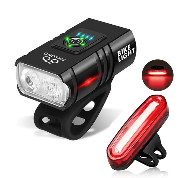 Lumières de vélo Lampe de vélo T6 LED avant USB charge VTT lampe de vélo de montagne 1000LM phare de vélo clignotant queue de scooter de vélo 231027