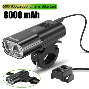 Lumières de vélo Lumière de vélo 1000 Lumen 4000 mAh Phare de vélo Banque d'alimentation Lampe de poche Guidon USB Charge VTT Cyclisme sur route Highlight P230427