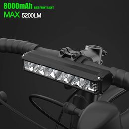 Luces de bicicleta Bicicleta Luz delantera 5200 Lumber LED 8000MAH Linterna impermeable MTB Ciclismo Road Accesorios de lámparas recargables 231115