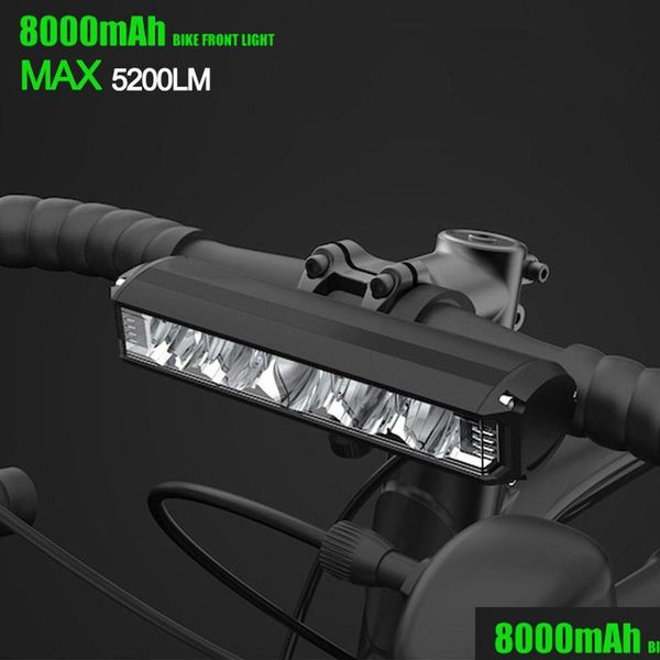 Lumières de vélo Lumière de vélo avant 5200Lumen LED 8000Mah Lampe de poche étanche VTT Vélo de route Accessoires de lampe rechargeable 230907 Drop Ot5Hk