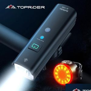 Lumières de vélo Lumière de vélo USB 1200Lm4800Mah LED Ensemble rechargeable Route VTT Avant arrière Lampe de phare Lampe de poche Cyclisme Drop Livraison Dhe3J