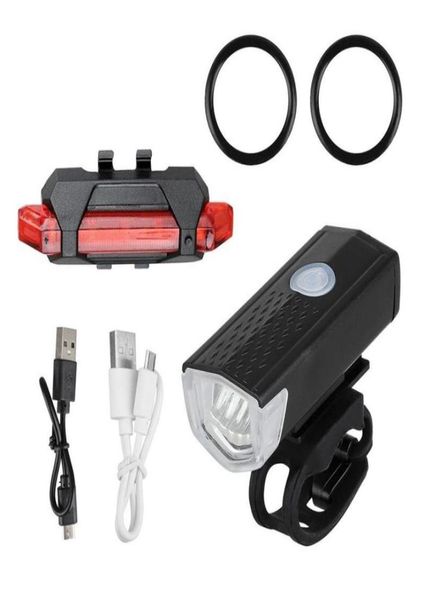 Luces de bicicleta Luz de bicicleta USB LED Conjunto recargable Ciclo de montaña Frente Trasero Faro Lámpara Accesorios4224776