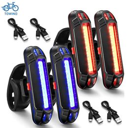 Luces de bicicleta Luz trasera de bicicleta Impermeable USB Recargable LED Lámpara de advertencia de seguridad Accesorios intermitentes Ciclismo nocturno Luz trasera 231206