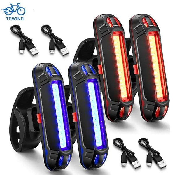 Feux de vélo Feu arrière de vélo étanche LED rechargeable par USB Lampe d'avertissement de sécurité Accessoires clignotants Feu arrière de cyclisme de nuit 231115