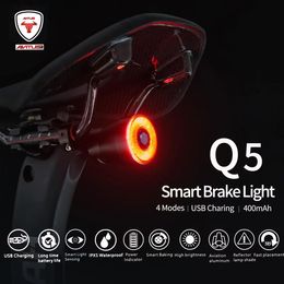 Fietsverlichting Fiets Smart Auto Brake Sensing Light IPx6 Waterdichte LED Opladen Fietsen Achterlicht Achter Accessoires Q5 230801