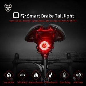 Lumières de vélo Vélo Smart Auto Frein Détection Lumière IPx6 LED étanche Charge Cyclisme Feu Arrière Accessoires Q5 231009