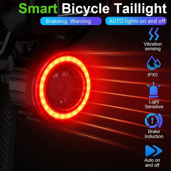 Lumières de vélo vélo intelligent Auto frein détection lumière étanche LED charge vélo feu arrière avertir 231206