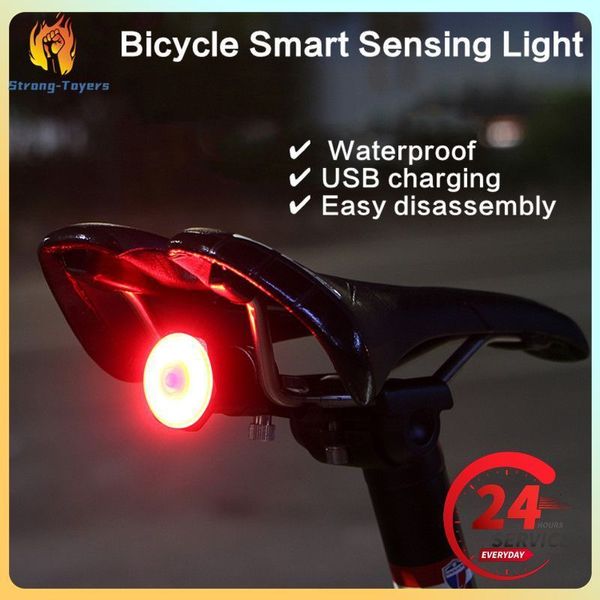 Lumières de vélo Vélo Smart Sensing Tail Lampe IPx6 Étanche Mountain Warning Light USB Charge LED Feu arrière Accessoires de cyclisme 230823