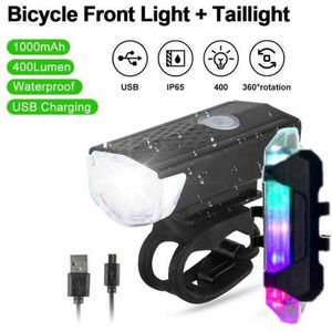 Lumières de vélo Lumière de vélo USB ensemble rechargeable lampe de phare arrière de montagne lampe de poche LED lampe de vélo accessoires de vélo P230427