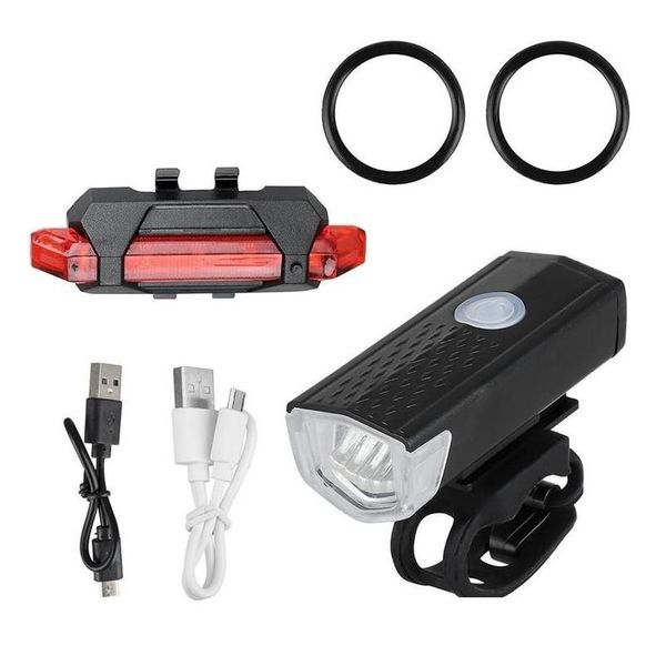 Lumières de vélo Lumières de vélo Lumière de vélo USB LED Ensemble rechargeable Cycle de montagne Avant Lampe de phare arrière Accessoires Drop Delivery Spor Dhtcx