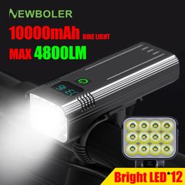 Luces de bicicleta BOLER 12 LED Luz de bicicleta 4800 lúmenes Carga USB Aluminio MTB 10000mAh Paquete de energía Accesorios para faros 231117