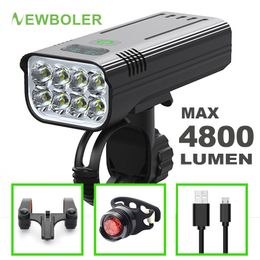 Lumières de vélo BOLER Lumière de vélo 4800 Lumen USB rechargeable anti-pluie VTT Set avec 2 supports 10000mAh Accessoires de lampe de poche 230830
