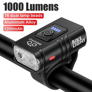 Fietsverlichting Helder Fietslicht T6 LED Voor USB Oplaadbaar MTB Berglamp 1000LM Koplamp Zaklamp Fietsen Scooter 231206