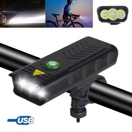 Luces de bicicleta, lámpara frontal brillante para bicicleta, luz recargable por USB, 2, 3, 5 LED, manillar, antorcha de ciclismo para noche de seguridad