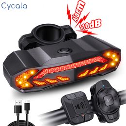 Lumières de vélo Cycala vélo feu arrière alarme étanche rechargeable Scooter vélo clignotant lampe d'avertissement feu de freinage automatique 230824