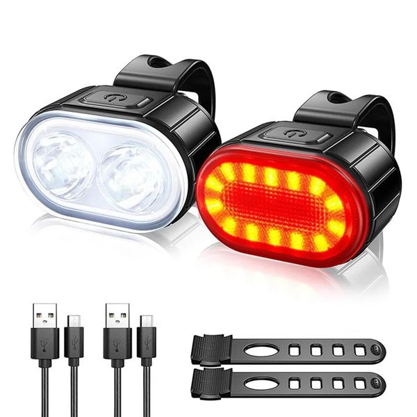 Lumières de vélo vélo vélo avant arrière ensemble de lumière USB Charge phare vtt étanche feu arrière LED lanterne pièces 231115