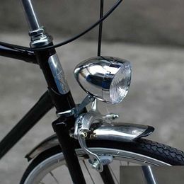 Fietsverlichting Duurzaam Led Metaal Chroom Retro Fiets Mistlamp Hoofdlamp Fietsen Accessoires Verlichting Drop Delivery Sport Outd Dhhvq