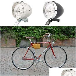 Luces de bicicleta Duración LED metal cromado Retro Bicicleta Fog Lámpara de luz delantera Accesorios de ciclismo Drop Sports Outdoors Dhois