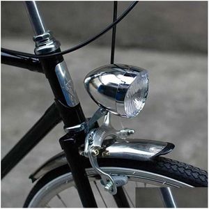 Lumières de vélo Durable LED Métal Chrome Rétro Vélo Avant Antibrouillard Lampe Frontale Accessoires De Cyclisme Drop Livraison Sports En Plein Air Dhjis