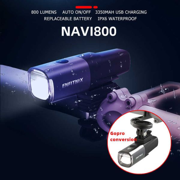 Lumières de vélo Enfitnix Navi800 Phares de vélo intelligents Lampe de poche rechargeable USB VTT Vélo de route Feux arrière avant 800 lumens Longue durée de vie P230427