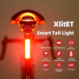 Luces de bicicleta Enfitnix XlitET Luces traseras de bicicleta Auto Start Stop Trasero Luz trasera inteligente USB Tipo C Carga Luz de detección de freno a prueba de agua 231212
