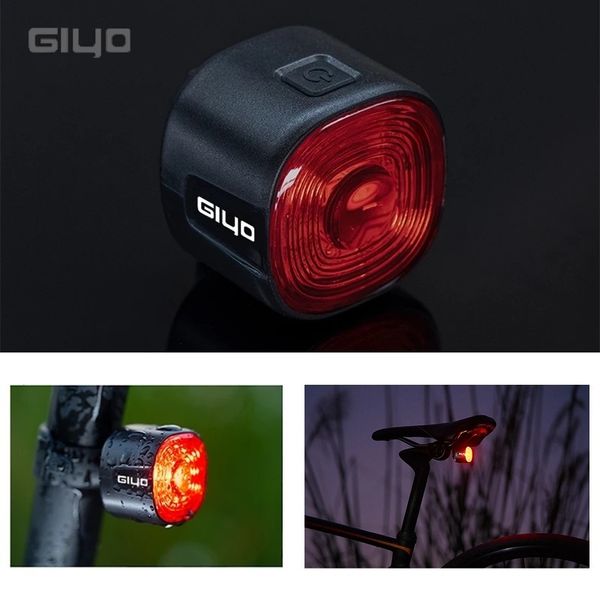 Luces de bicicleta Giyo Night Ciclismo Seguridad Luz trasera inteligente Sensor de freno automático Luz trasera de bicicleta IP66 Impermeable 6 modos MTB Road Bike Flash Lámpara 230824