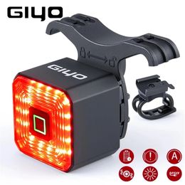 Fietslichten giyo slimme fietsrem staart achterste USB fietslamp auto-stop LED terug oplaadbare IPX6-waterbestendige veiligheid 220922