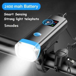 Fahrradbeleuchtung Induktions-Fahrrad-Frontlicht 5 Modi USB wiederaufladbarer intelligenter Fahrradscheinwerfer mit 120 dB Horn LED-Fahrradbeleuchtung Radfahren Taschenlampe P230427