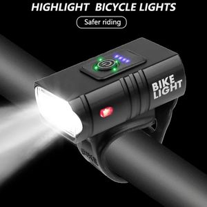 Lumières de vélo LED lumière de vélo 1000LM USB affichage de puissance rechargeable VTT lampe avant de route de montagne lampe de poche équipement de cyclisme 231115