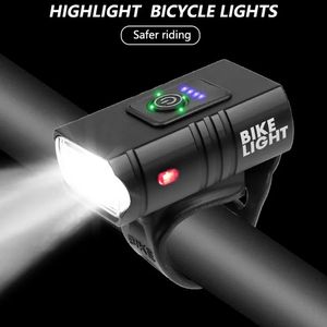Lumières de vélo LED lumière de vélo 1000LM USB affichage de puissance rechargeable vtt montagne route lampe avant lampe de poche équipement de cyclisme 231009