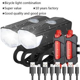 Lumières de vélo VTT lumière de vélo vélo avant feux arrière ensemble VTT nuit cyclisme phare USB LED sécurité feu arrière accessoires de vélo 230606