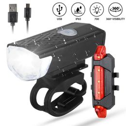 Lumières de vélo VTT avant arrière vélo ensemble montagne nuit cyclisme phare USB LED avertissement de sécurité accessoires de feu arrière 231115