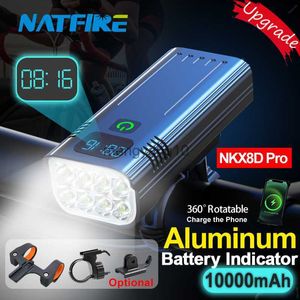 Bike Lights Natfire 10000mAh Bicycle Light Digital Battery Indicator USB RECHARGable Bike Light Set avec 3 supports 7000lm 8 Lampe de poche LED HKD230810