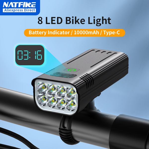 Lumières de vélo NATFIRE 10000mAh lumière de vélo avec indicateur de batterie numérique USB ensemble de lumière de vélo rechargeable 8 lampe de poche LED 230904