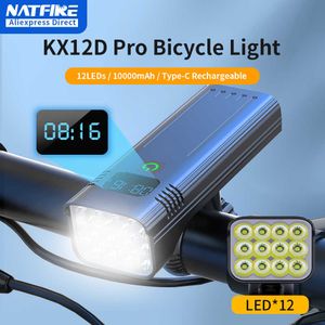 Fietsen Lichten Natfire 12 LED Bike Light 4800 Lumen USB C Oplaadbare aluminium MTB Bicycle Light 10000MAH Power Bank Headlight Bike Accessorie P230427
