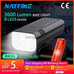 Bike Lights NATFIRE 6 LED Bike Light 3600 Lumen Rechargeable Bicycle Light Flashlight Front and Back Rear Light for Outdoor MTB Road Cycling HKD230810