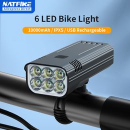 Luci per bici NATFIRE 6LED 10000 mAh Luce per bici Antipioggia Luce per bicicletta a LED ricaricabile USB Torcia super luminosa per ciclismo Luce anteriore 230221