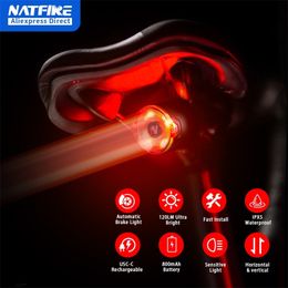 Lumières de vélo Natfire A09 Vélo Smart Auto Frein Détection Lumière USB C Charge LED Vélo Feu arrière Avertir 231206