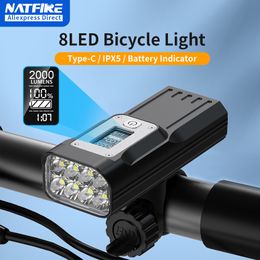 Fietsverlichting NATFIRE Krachtig licht OLED-display 10000 mAh Oplaadbare fietskoplamp Zaklamp Type C Opladen 2000LM Lamp 230907