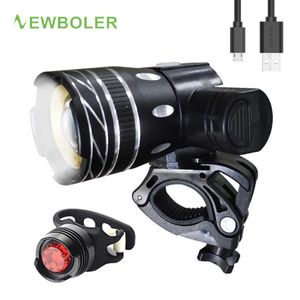 Fietsverlichting Newboler 5000 mAh Bicycle Light Set T6 USB Oplaadbare batterij Verstelbare ZOOM BIKE VOORKOPLAART Cyclinglamp met achterlicht P230427