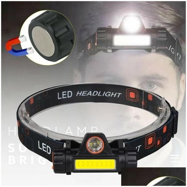 Luces de bicicleta Mini linterna portátil Cob LED Faro Antorcha Advertencia Luz estroboscópica Luz al aire libre Cam Faro Ingebouwde Batterijbike Drop del Dhop8