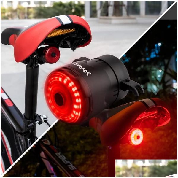 Luces de bicicleta Luz recargable LED MTB Bicicleta Iluminación trasera Smart Matic Wake-Up Linterna Ipx6 Rainproofandbike Drop Entrega Deportes Ou Dhkrr